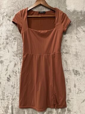 Casly Lamiit Athletic Mini Dress Brown Square Neckline Size Medium Side Slit